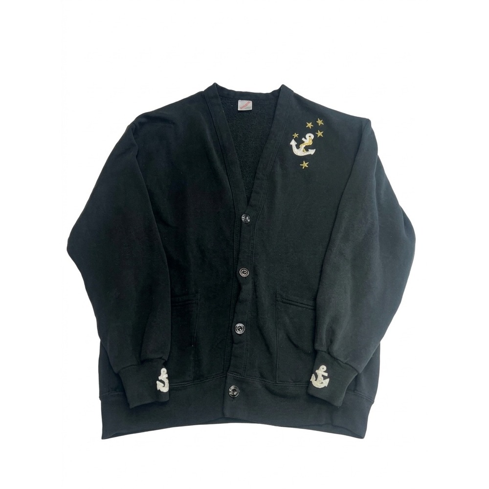 Jerzees Cardigan Sweatshirt Unisex One Size Black Good Nautical Anchor USA